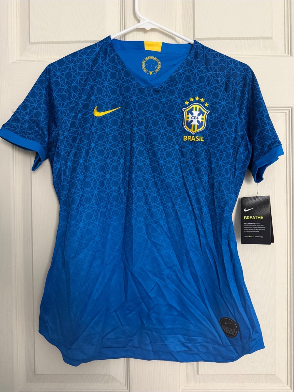 Nike Brasil Women's Blue Soccer Jersey with Yellow Accents